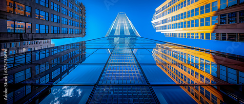 Obraz na płótnie Modern glass skyscrapers reflecting blue sky, showcasing urban architecture and business district w salonie