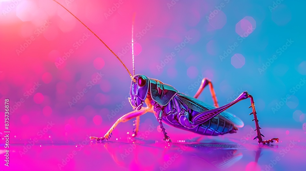 A cricket with a bright purple background A cricket with a bright purple background