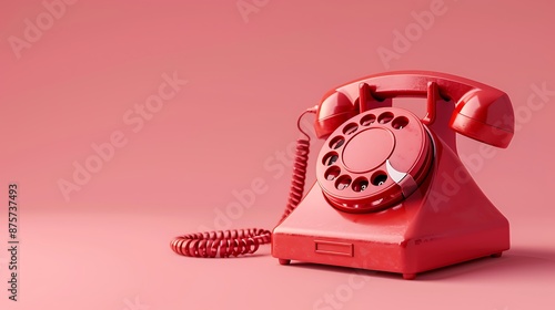 a red disk phone from the mid twentieth century is isolated on a pink background retro telephone photo