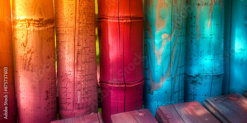 Obraz na płótnie Colorful abstract background with red, blue, and green architectural elements w salonie