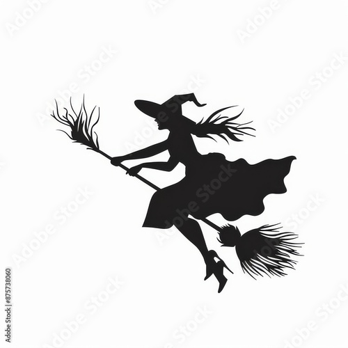 Silhouette witch flying on broomstick. Halloween vector © Irina