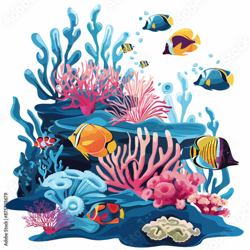 Colorful Coral Reef with Tropical Fish Vector Illustration