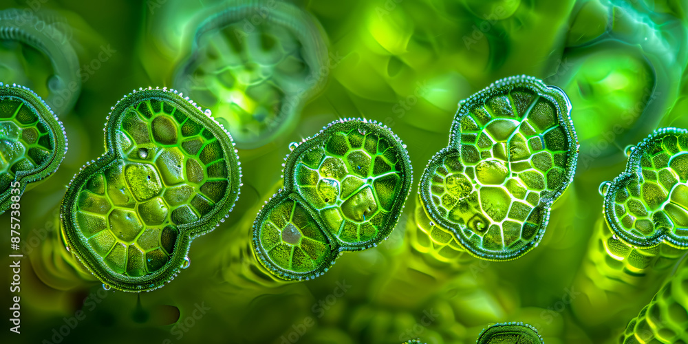 Detailed illustration of microscopic cells, exploring biology and medical science
