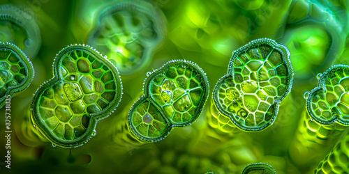 Obraz na płótnie Detailed illustration of microscopic cells, exploring biology and medical science w salonie