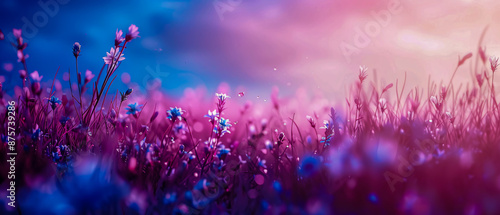 Obraz na płótnie Beautiful purple flowers in a sunlit meadow, capturing the essence of summer w salonie