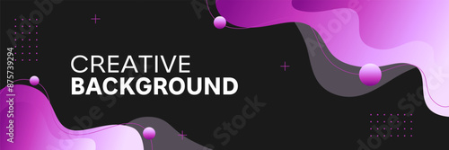 Modern template banner featuring a vibrant gradient color scheme and dynamic liquid shapes. Perfect for web headers, social media graphics, and promotional materials. Sleek and eye-catching design.