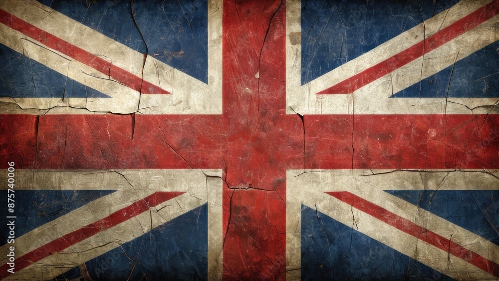 Fototapeta premium Vintage British Union Jack Flag with Weathered Texture