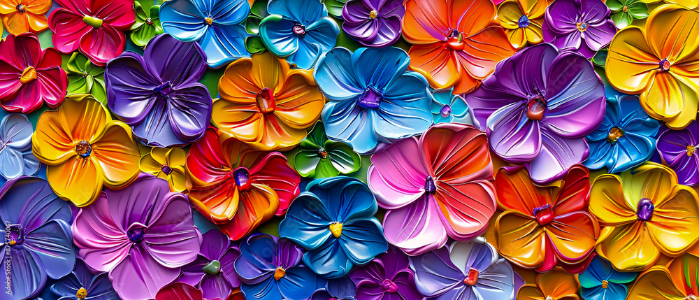 Colorful floral background with various flowers and leaves, perfect for spring