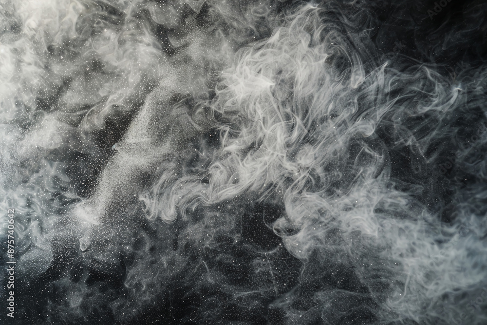Swirling cloud of white powder gracefully floating against dark backdrop. Abstract movement concept Swirling cloud of white powder gracefully floating against dark backdrop. Abstract movement concept
