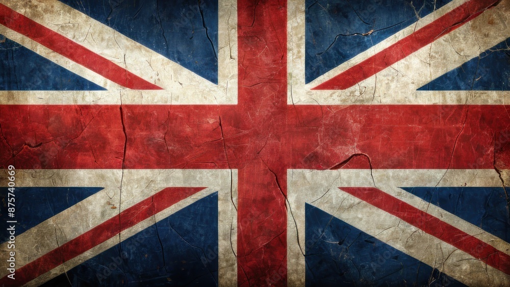 Fototapeta premium Vintage British Union Jack Flag with Weathered Texture