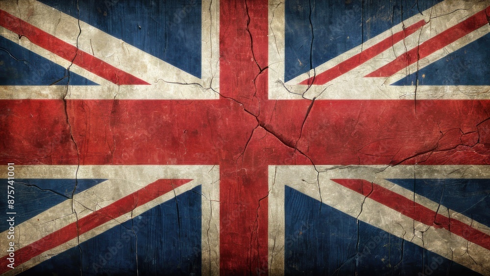 Fototapeta premium Vintage British Union Jack Flag with Weathered Texture