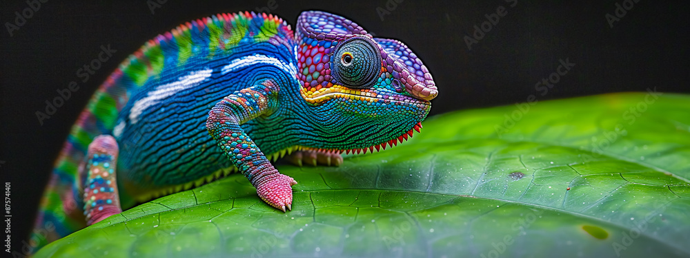 Vibrant chameleon blending into its environment with colorful camouflage