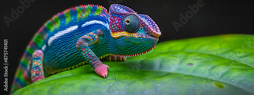 Obraz na płótnie Vibrant chameleon blending into its environment with colorful camouflage w salonie