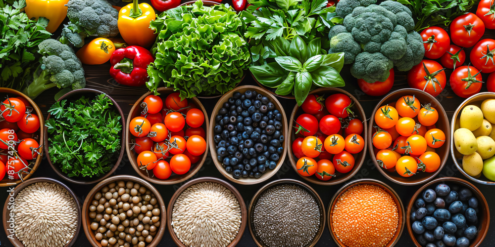Assortment of fresh fruits and vegetables, promoting healthy and organic eating