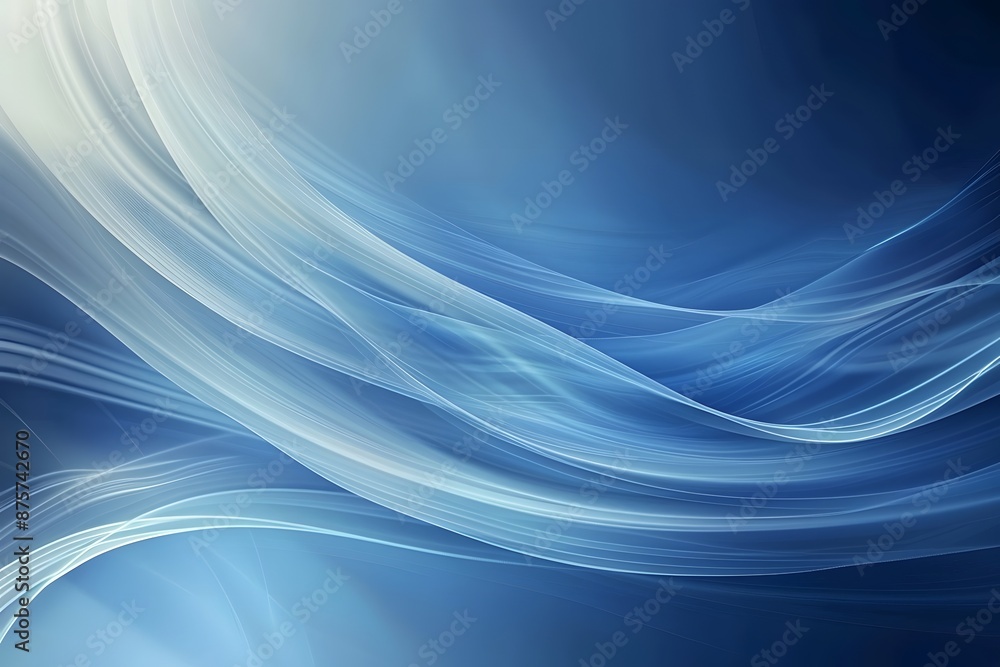Fototapeta premium Abstract blue and white flowing wave lines create a serene and dynamic background.