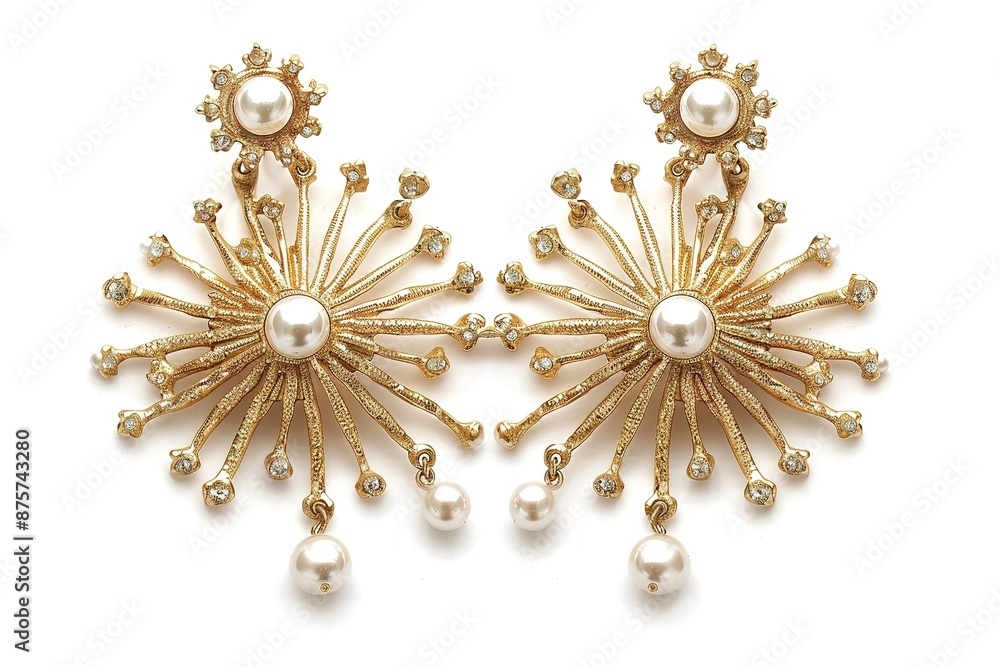Best traditional gold earrings with white beads Best traditional gold earrings with white beads