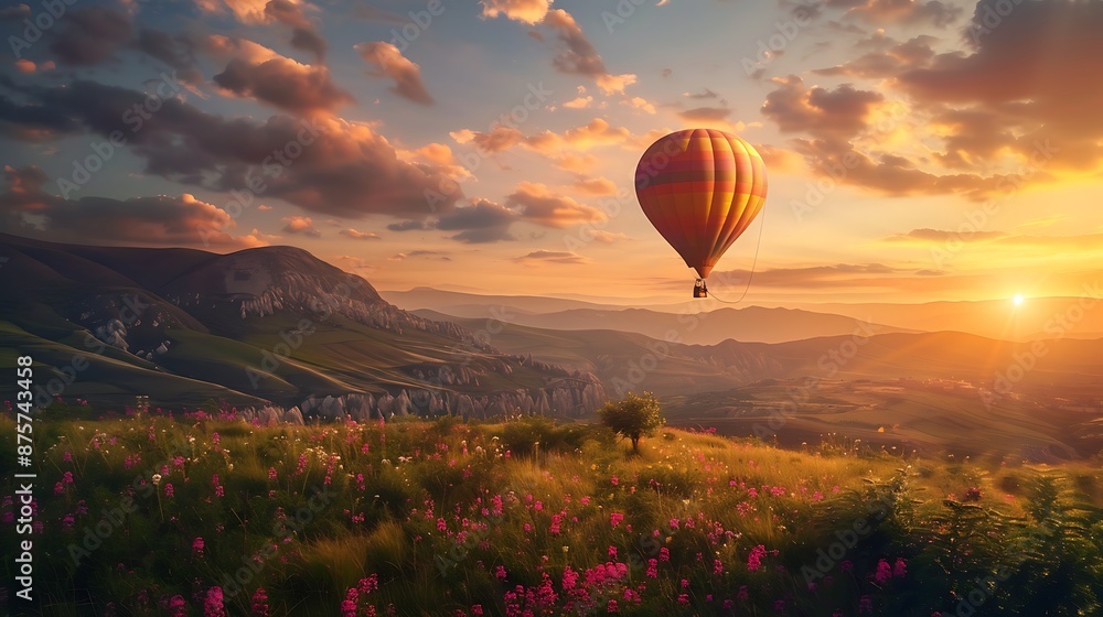 Fototapeta premium Early morning happy birthday hot air balloon