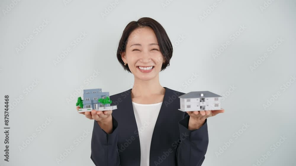 住宅模型を持つミドル女性