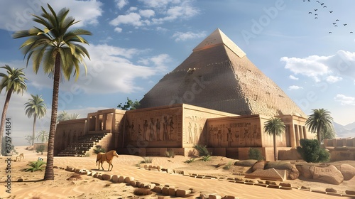 Simplified Egyptian temple architecture with geometric shapes photo