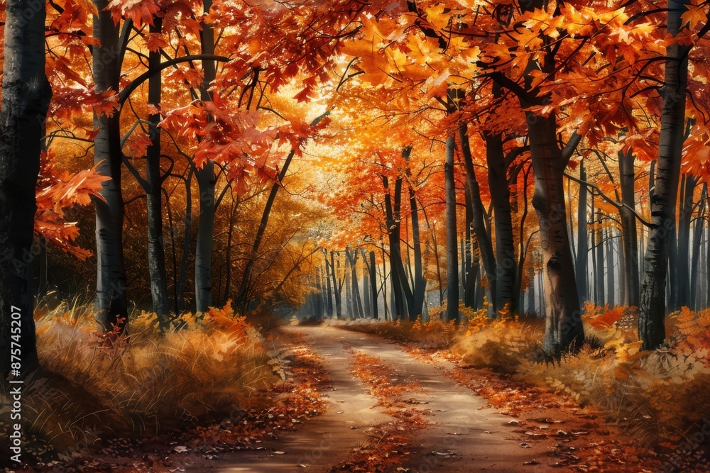 Autumn Forest Path, Serene trail through vibrant fall foliage, Seasonal Beauty Autumn Forest Path, Serene trail through vibrant fall foliage, Seasonal Beauty