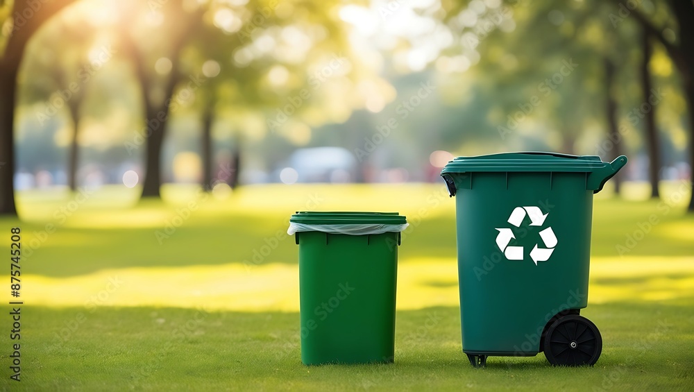 Recycle bin in the park with blurred bokeh background. Concept of environmental protection. Recycle bin in the park with blurred bokeh background. Concept of environmental protection.