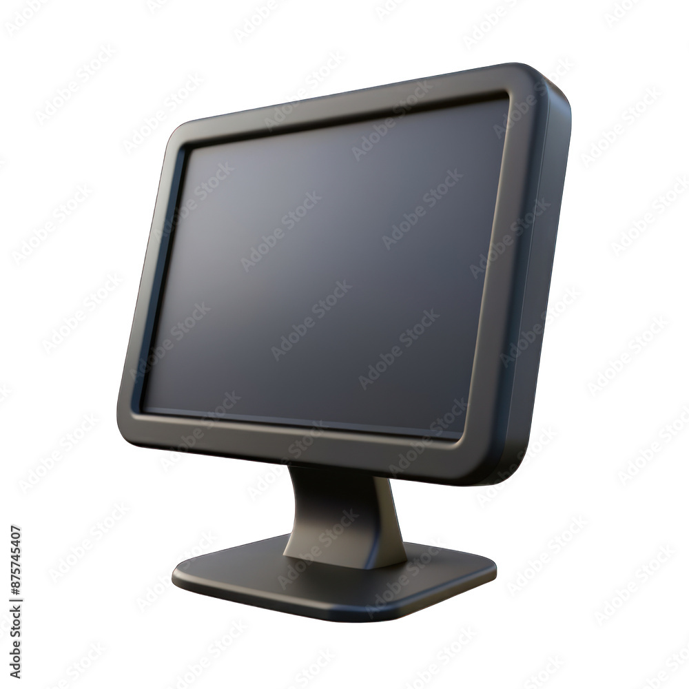Black computer monitor 3d isolated on transparent background
