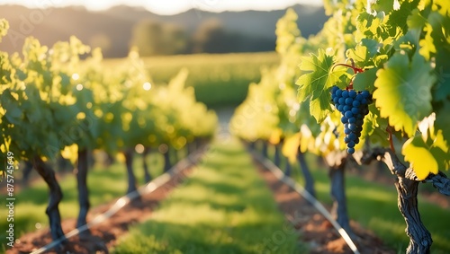 Bunches of grapes on vineyards photo