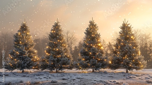 Christmas Trees in a Snowy Forest