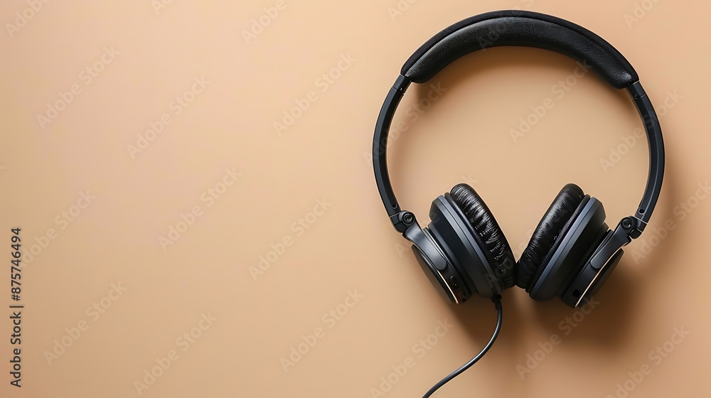 Headphones on a beige background minimal concept mock up music Headphones on a beige background minimal concept mock up music