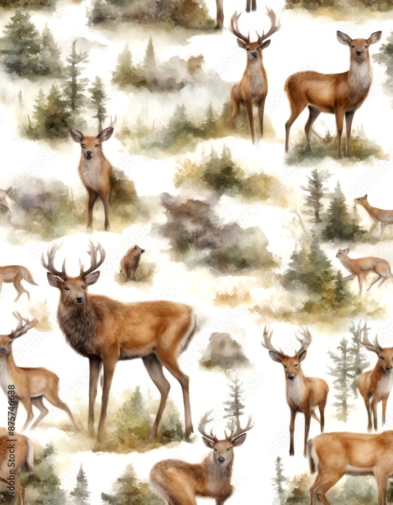Naklejka premium with stock rabbit elk squirrel drawn babies lynx watercolor fox animals bear wolf hand dear forest set deer boar illustration wild