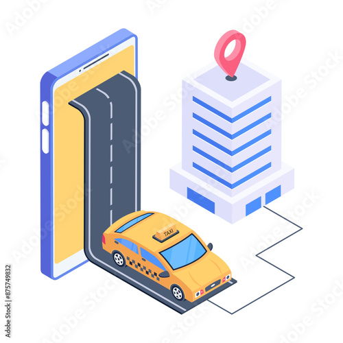 An isometric icon of taxi booking 

