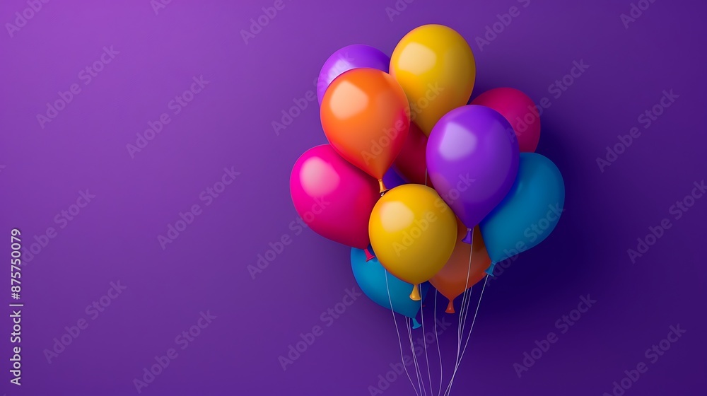 Multi colored non inflated balloon on a purple background Multi colored non inflated balloon on a purple background