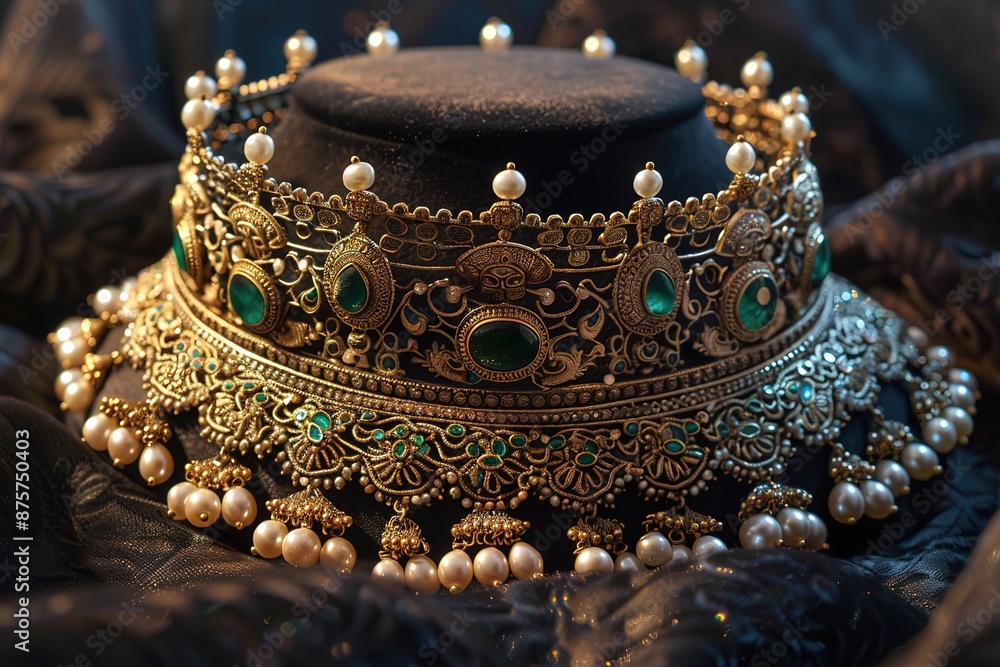 The artist hand made Indian gold jewellery Choker design. A bridal Choker set. The artist hand made Indian gold jewellery Choker design. A bridal Choker set.