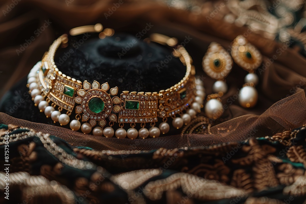 The artist hand made Indian gold jewellery Choker design. A bridal Choker set. The artist hand made Indian gold jewellery Choker design. A bridal Choker set.