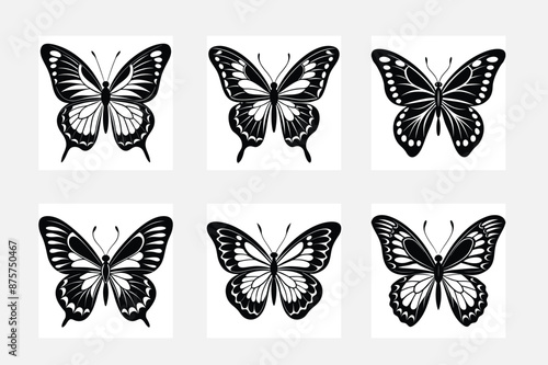 Monarch butterfly silhouettes collection vector  photo