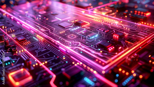 Illuminated circuit board with glowing lines