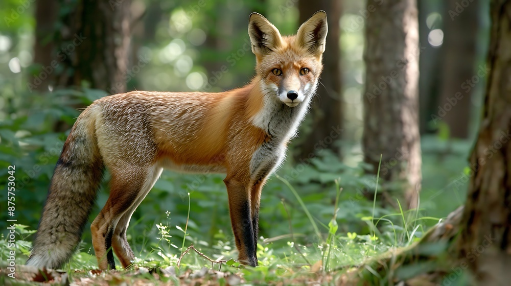 Red fox vulpes in the wild in a forest Red fox vulpes in the wild in a forest