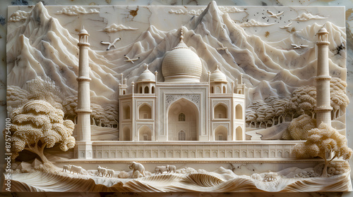 Beautiful mosque 3d relief wallpaper, Wall art, Ai