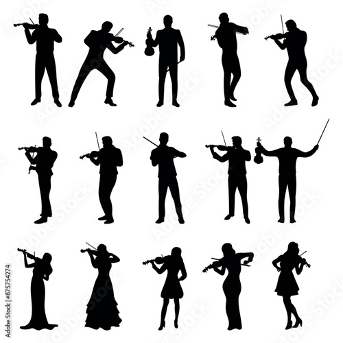 Collection violinist silhouette vector illustration