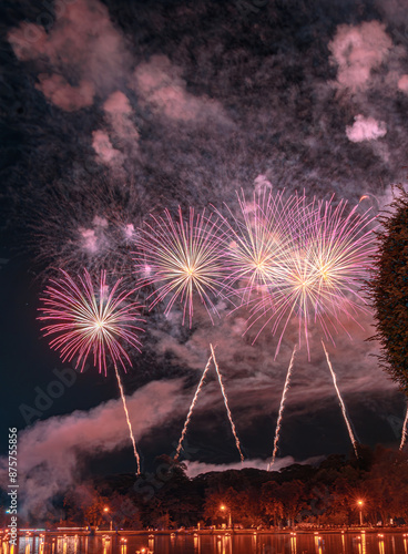 Spectacular Fireworks Display Over Tranquil Lake