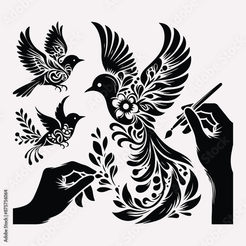 Best Unique gorgeous  bird vector silhouette with white background