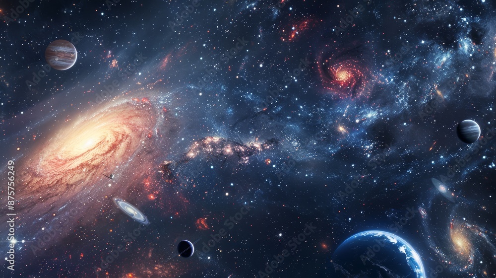 Exploration of the cosmos with stars, galaxies, and celestial bodies. Educational collage on astronomy and science. Exploration of the cosmos with stars, galaxies, and celestial bodies. Educational collage on astronomy and science.