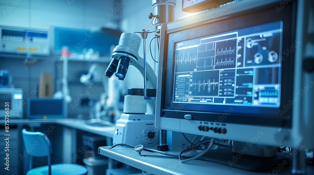 high-tech medical laboratory equipment with illuminated displays, advanced research high-tech medical laboratory equipment with illuminated displays, advanced research