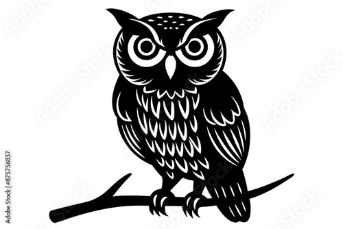 Owl on Branch - silhouette vector art illustration