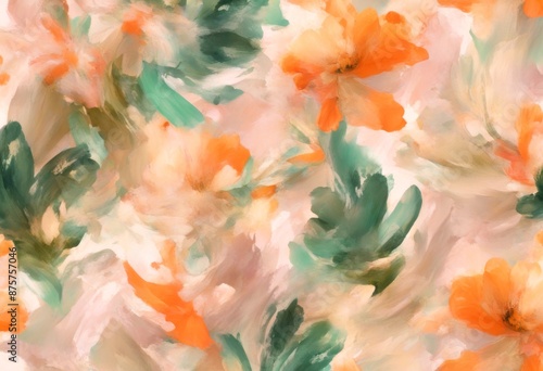 lively green seamlesspattern pink floral loose orange abstract brushstrokes large energetic seamless bright lightpink light colors style brushwork vibrant beige