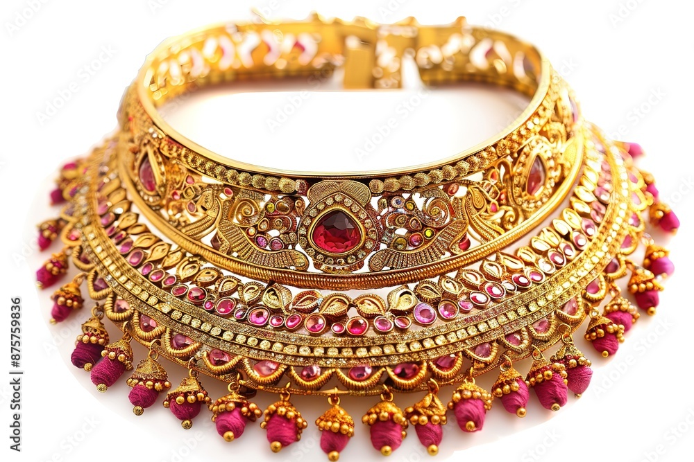 Wedding gold & Gems necklace isolated Wedding gold & Gems necklace isolated