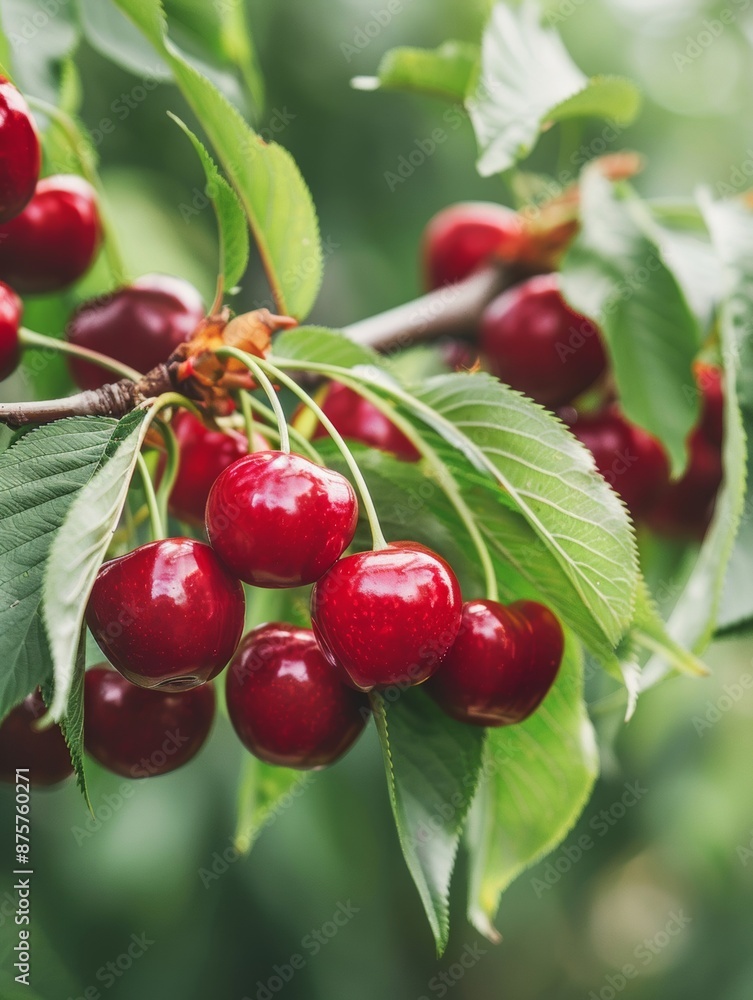Cherry tree branches laden with plump, ripe fruits showcase the beauty of nature's bounty and the benefits of organic farming. Cherry tree branches laden with plump, ripe fruits showcase the beauty of nature's bounty and the benefits of organic farming.