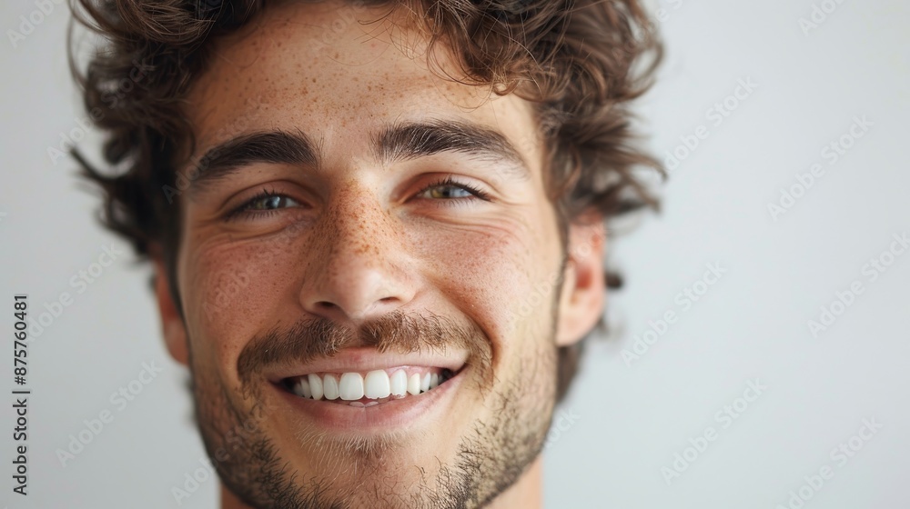 Fototapeta premium Portrait of a handsome young man smiling with perfect teeth and a happy expression