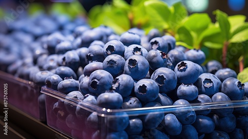 Wallpaper Mural Fresh blueberries in a plastic container with green leaves in the background. Torontodigital.ca