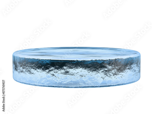 Empty ice podium winter stage 3d png background of snow presentation product platform display cosmetic advertising or cold iceberg pedestal mockup template and blank frozen stone table stand concept.